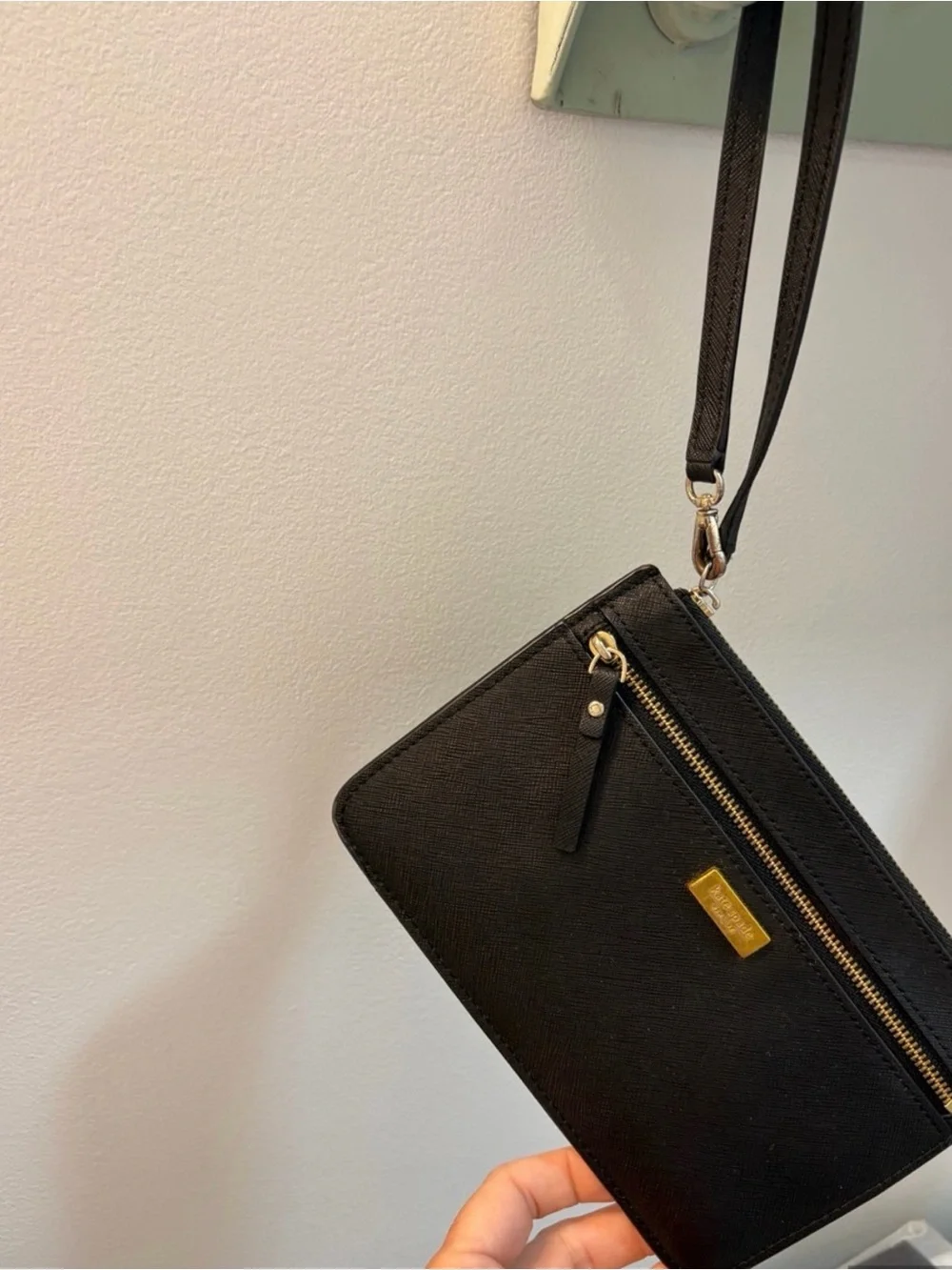 kate spade Black Leather Wristlet Clutch with Gold Hardware
